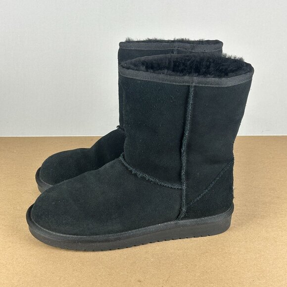 Koolaburra by UGG Koola Short Suede Boots Womens 7 Black Shearling and Faux Fur - Picture 1 of 8